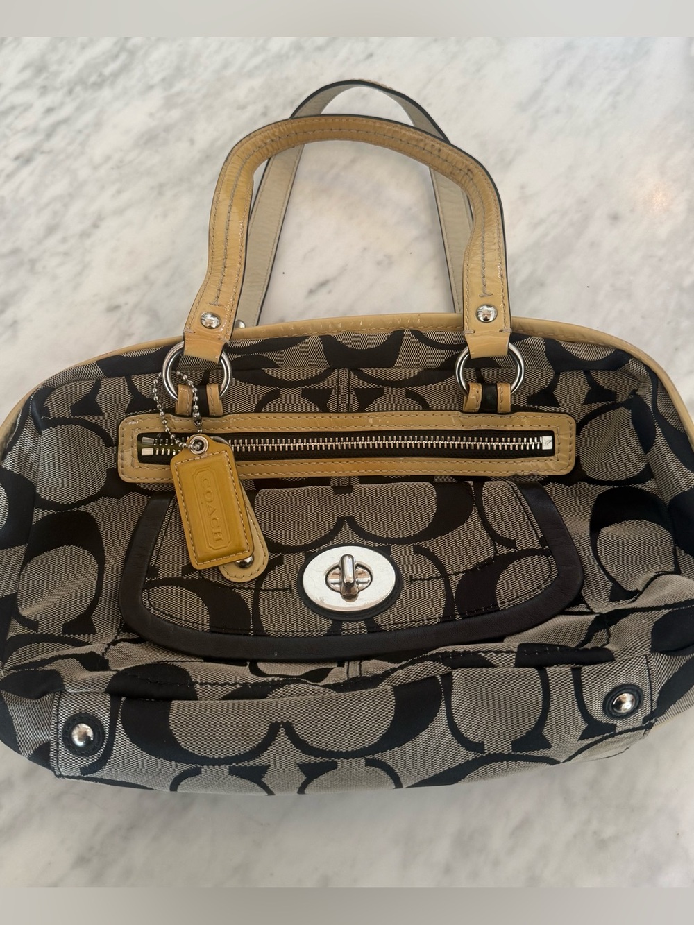 Coach Bonnie Signature Jacquard Satchel 13402 Black Tan Lime Green Y2K